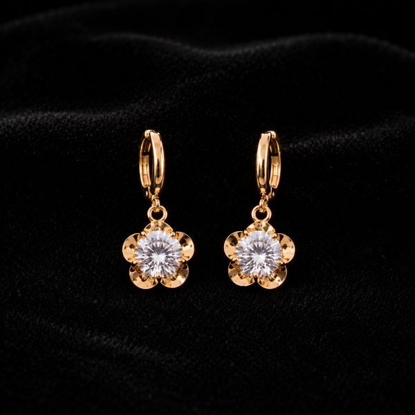18K Gold-Plated Round CZ Huggie Hoop - black background product shot