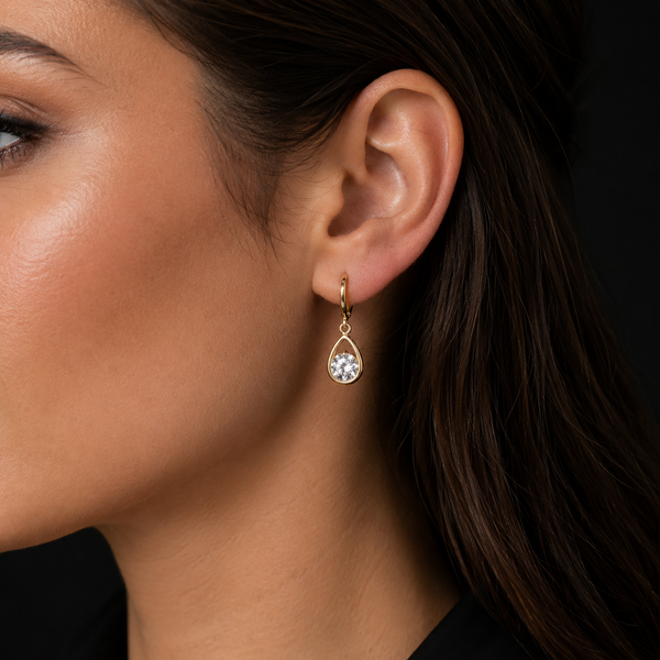 18K Gold-Plated CZ Lever-Back Hoop Earrings - model wearing