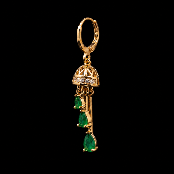 18K Gold-Plated Colored Gemstone Dangle Huggie Earrings - black background