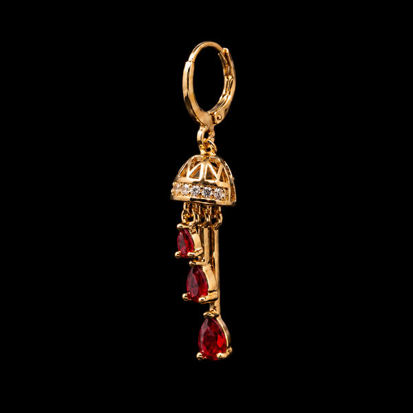 18K Gold-Plated Colored Gemstone Dangle Huggie Earrings - model wearing