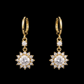18K Gold-Plated Sun Burst CZ Dangle Huggie Earrings - black background