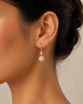 18K Gold-Plated Sun Burst CZ Dangle Huggie Earrings - model wearing
