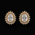 18K Gold-Plated Oval CZ Pavé Halo Stud Earrings