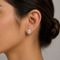 18K Gold-Plated Oval CZ Pavé Halo Stud Earrings
