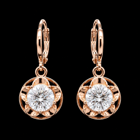 18K Gold-Plated Double Circle CZ Dangle Earrings