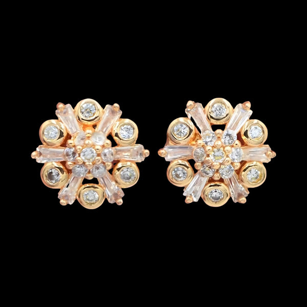 18K Gold-Plated Floral Daisy CZ Stud Earrings