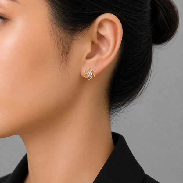 18K Gold-Plated Open Swirl CZ Stud Earrings