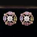 18K Gold-Plated Multi Stone Cluster Stud Earrings