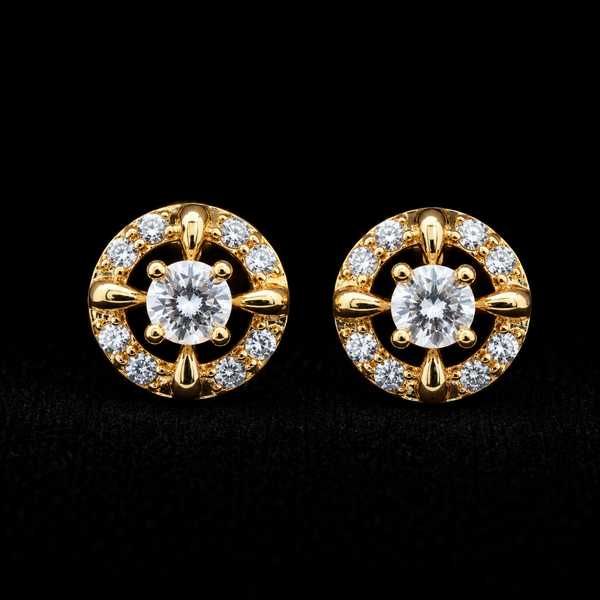 18K Gold-Plated Pavé CZ Circle Stud Earrings