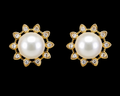 18K Gold-Plated Sunburst CZ Pearl Halo Stud Earrings