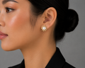 18K Gold-Plated Sunburst CZ Pearl Halo Stud Earrings
