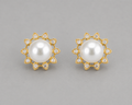 18K Gold-Plated Sunburst CZ Pearl Halo Stud Earrings
