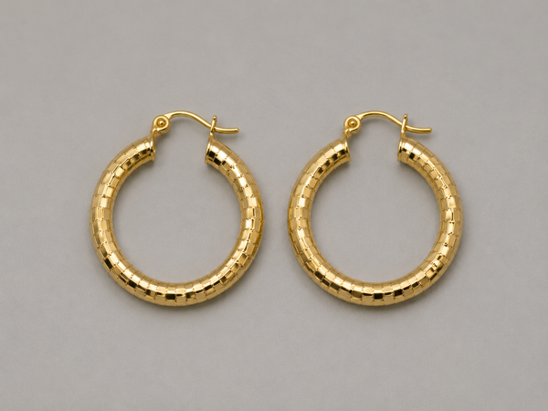 18K Gold-Plated Box Linked Disco Hoop Earrings