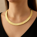 18K Gold-Plated Omega Ribbed Collar Necklace on model