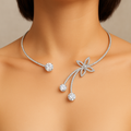 925 Silver CZ Tennis Choker with Crystal Butterfly on model