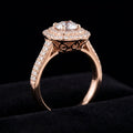 18K Rose Gold-Plated Double Halo Cushion CZ Solitaire Ring