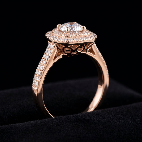 18K Rose Gold-Plated Double Halo Cushion CZ Solitaire Ring