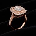 18K Rose Gold-Plated Baguette & Round CZ Triple Halo Statement Ring
