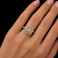 18K Rose Gold-Plated Baguette & Round CZ Triple Halo Statement Ring