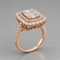 18K Rose Gold-Plated Baguette & Round CZ Triple Halo Statement Ring