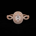 18K Rose Gold-Plated Oval CZ Double Halo Infinity Split-Band Ring
