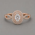 18K Rose Gold-Plated Oval CZ Double Halo Infinity Split-Band Ring