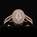 18K Rose Gold-Plated Oval CZ Double Halo Infinity Split-Band Ring