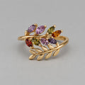18K Gold-Plated Multi-Color Marquise CZ Botanical Leaf Ring