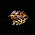 18K Gold-Plated Multi-Color Marquise CZ Botanical Leaf Ring