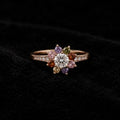 18K Rose Gold-Plated Multi-Color CZ Floral Cluster Ring