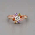 18K Rose Gold-Plated Multi-Color CZ Floral Cluster Ring