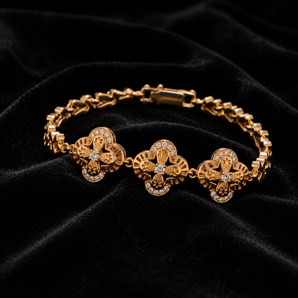 18K Gold-Plated Pavé CZ Clover Station Bracelet
