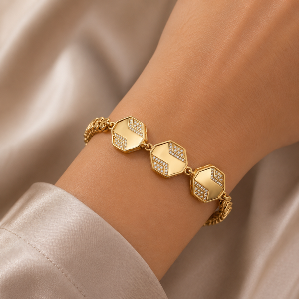 18K Gold-Plated Greek Key Geometric CZ Bracelet