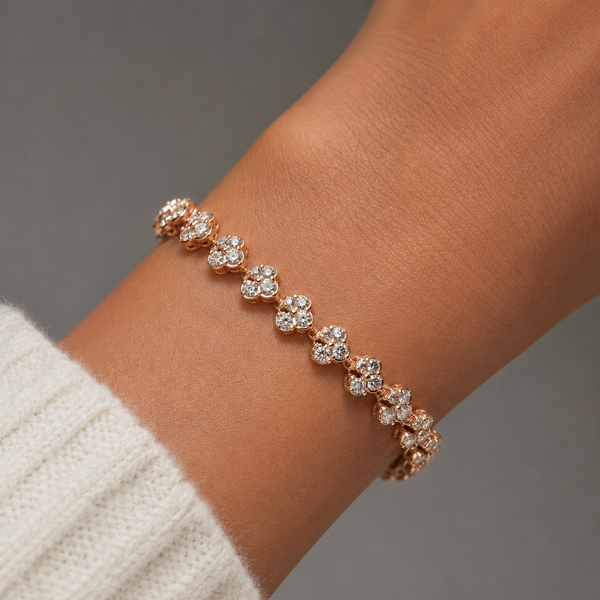 Rose Gold-Plated Pavé CZ Heart Tennis Bracelet