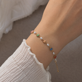 18K Gold-Plated Multi-Color Butterfly and Pearl Chain Bracelet