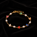 18K Gold-Plated Multi-Color Butterfly and Pearl Chain Bracelet
