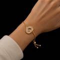 18K Gold-Plated Pavé CZ Swirled Heart Pendant Chain Bracelet