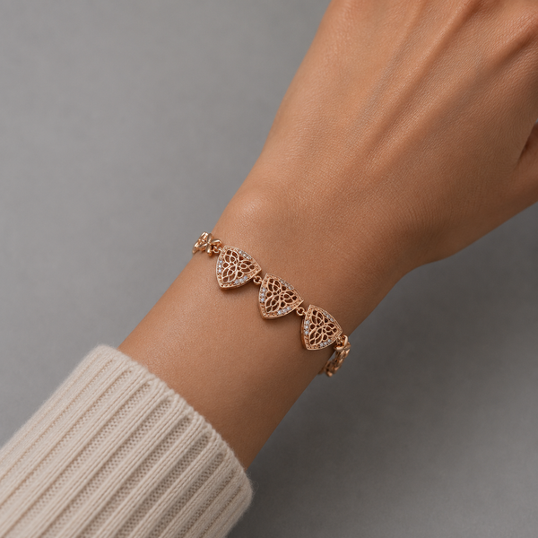 18K Gold-Plated Paisley Openwork Triangular Panel Chain Bracelet