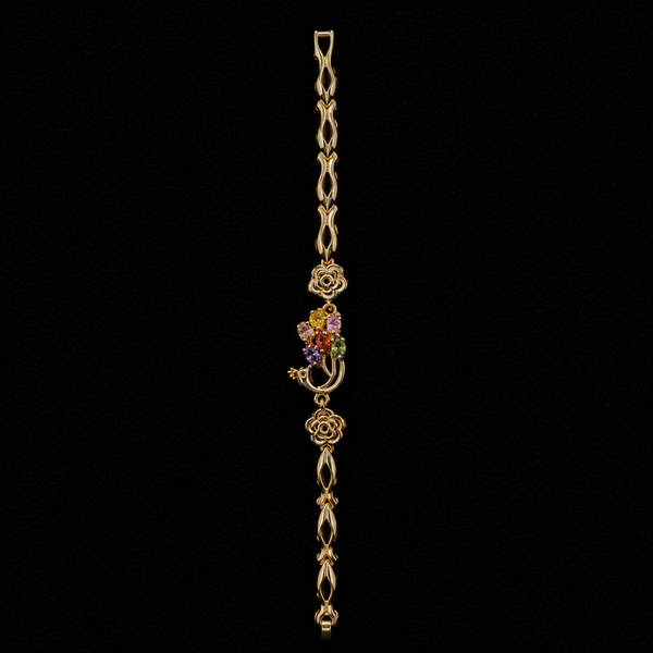 18K Gold-Plated Camellia & Vine Multi-Color CZ Chain Bracelet