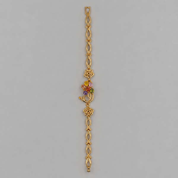 18K Gold-Plated Camellia & Vine Multi-Color CZ Chain Bracelet