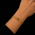 18K Gold-Plated Camellia & Vine Multi-Color CZ Chain Bracelet