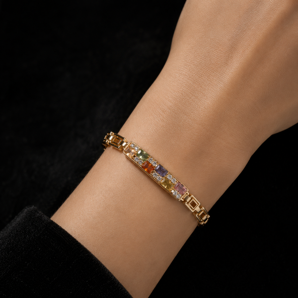 18K Gold-Plated Round & Baguette CZ Tennis Bracelet