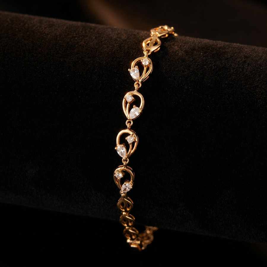 18K Gold-Plated Open Leaf Vine CZ Link Bracelet