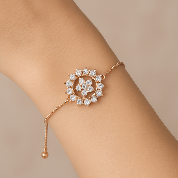18K Gold-Plated Pavé CZ Sunburst Chain Bracelet
