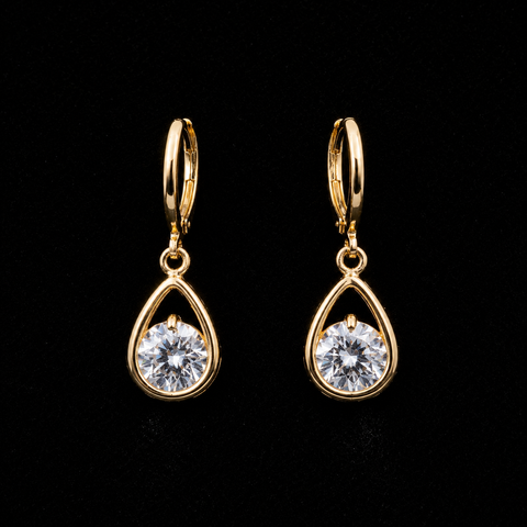 18K Gold-Plated CZ Lever-Back Hoop Earrings - black background