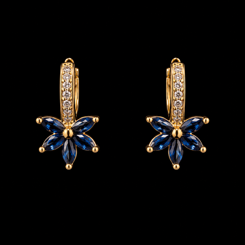 18K Gold-Plated Flower Stud Earrings - black background