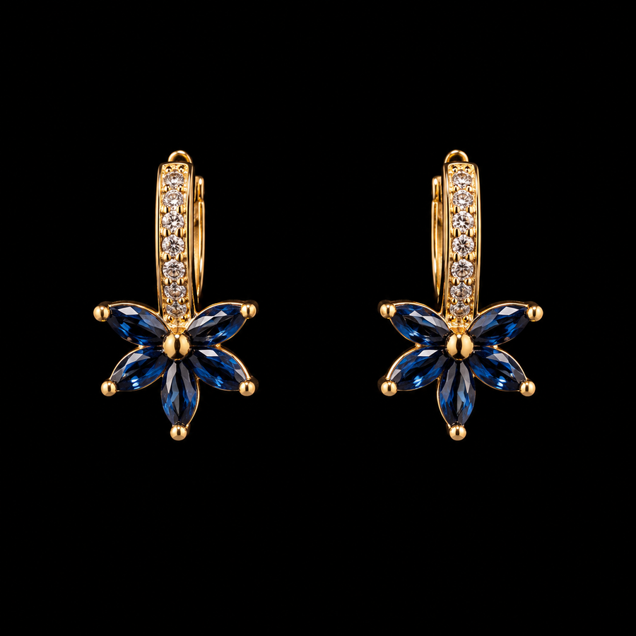 18K Gold-Plated Flower Stud Earrings - black background