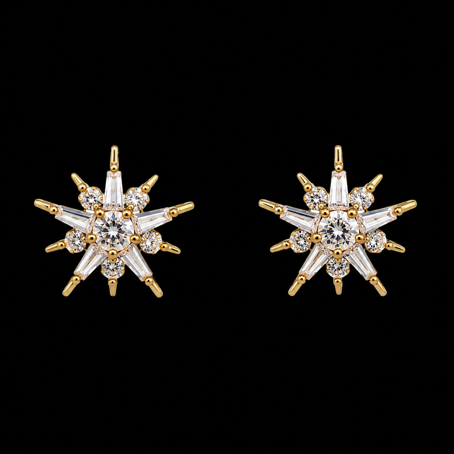 18K Gold-Plated Celestial Starburst Stud Earrings