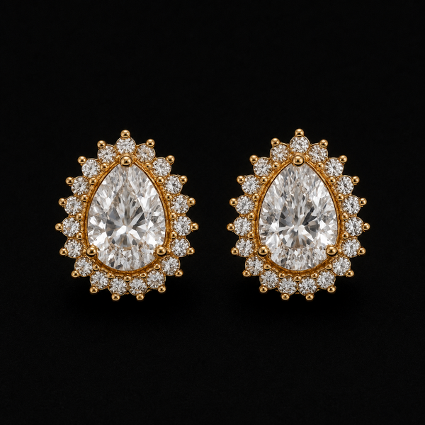 18K Gold-Plated Oval CZ Pavé Halo Stud Earrings