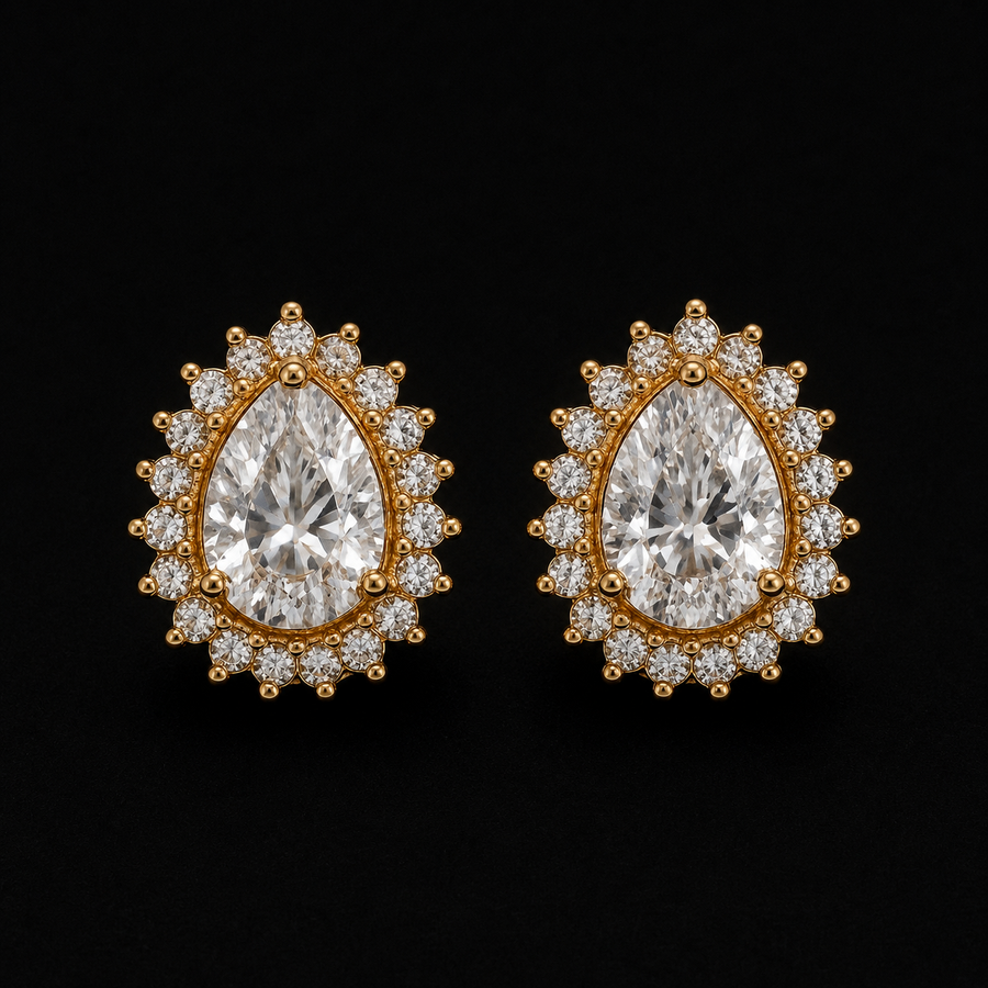 18K Gold-Plated Oval CZ Pavé Halo Stud Earrings